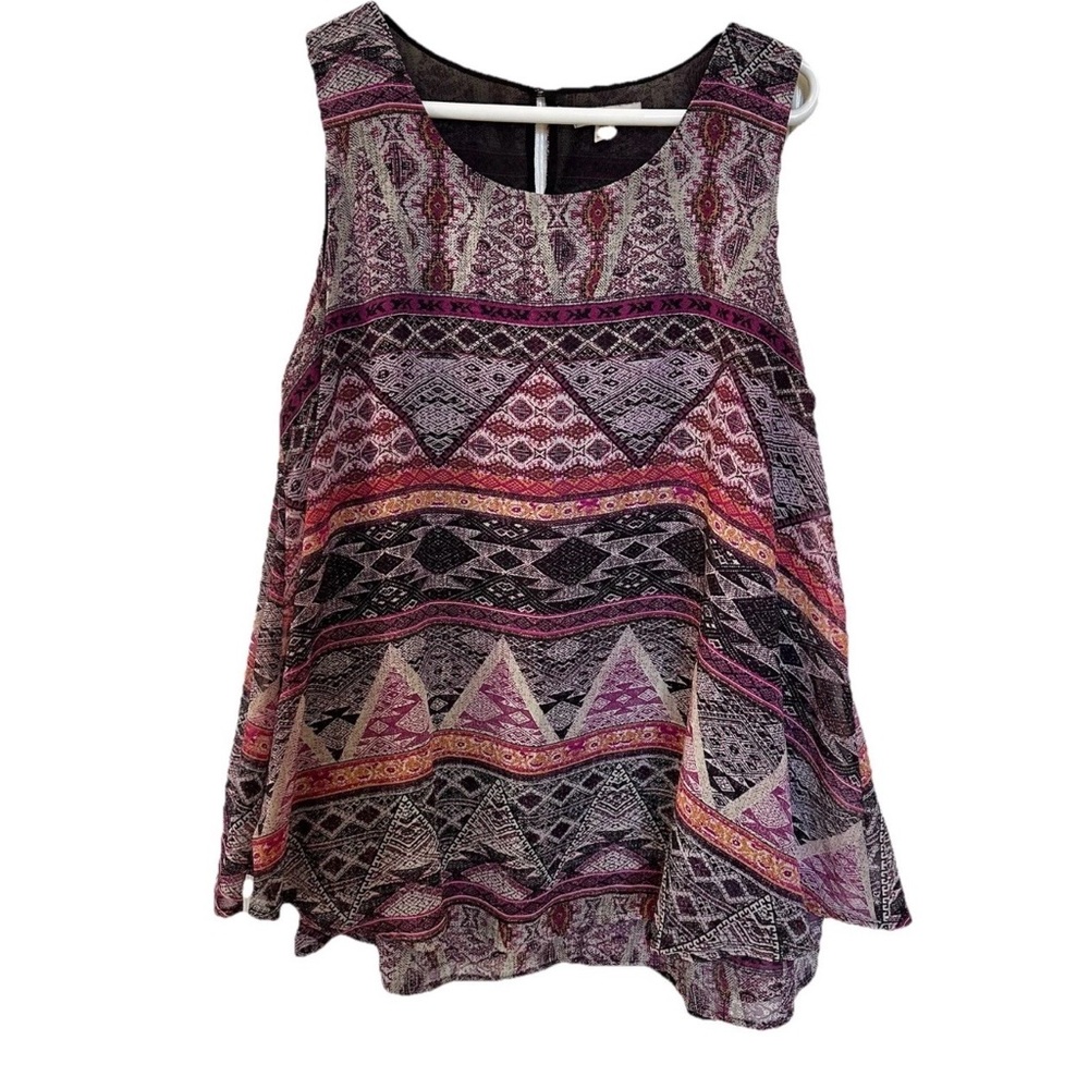 DB Tribal Boho Layered Chiffon Sleeveless Tank Blouse-Women’s 1X-Aztec Southwest